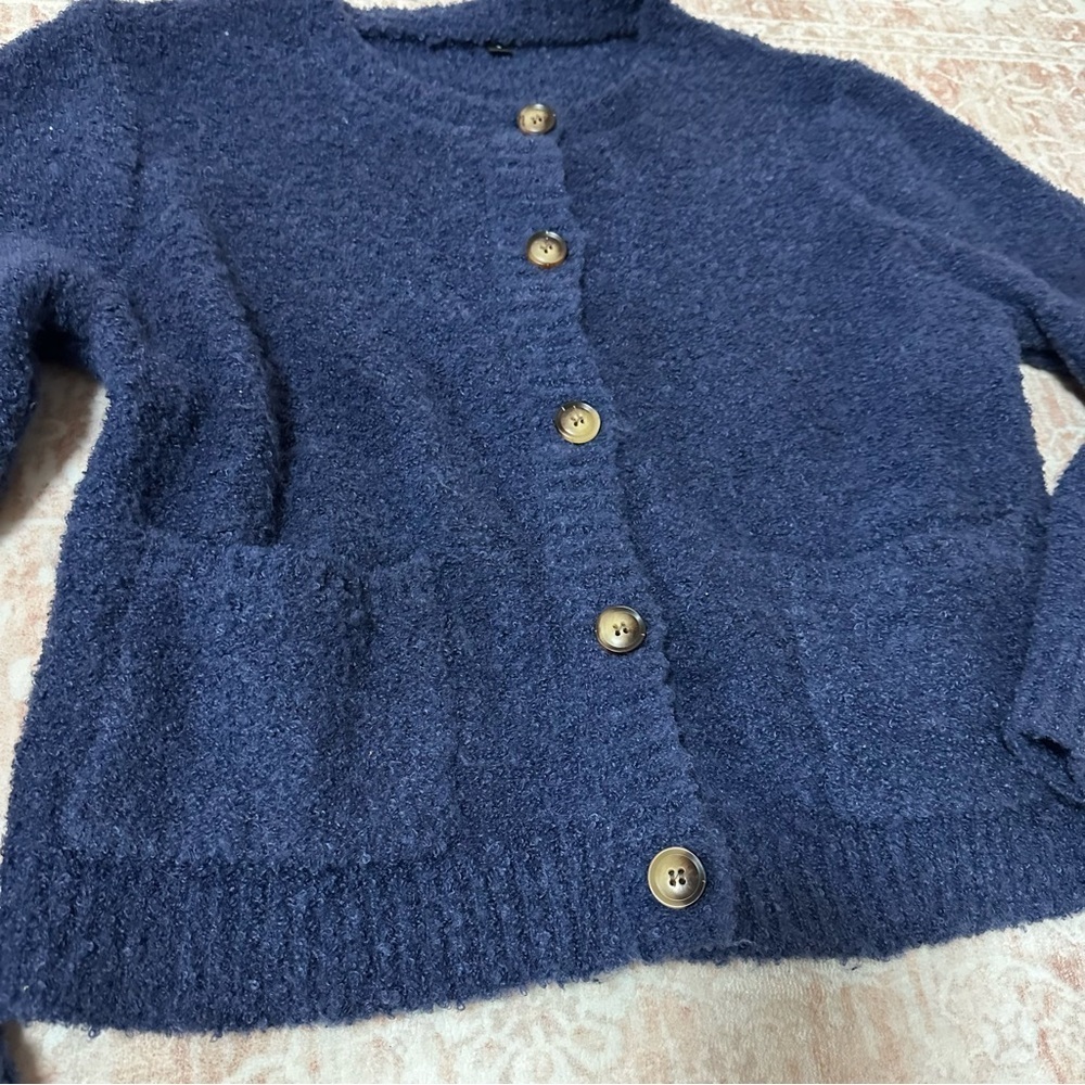 Cozy Fuzzy Blue Buttoned Cardigan - Picture 2 of 8
